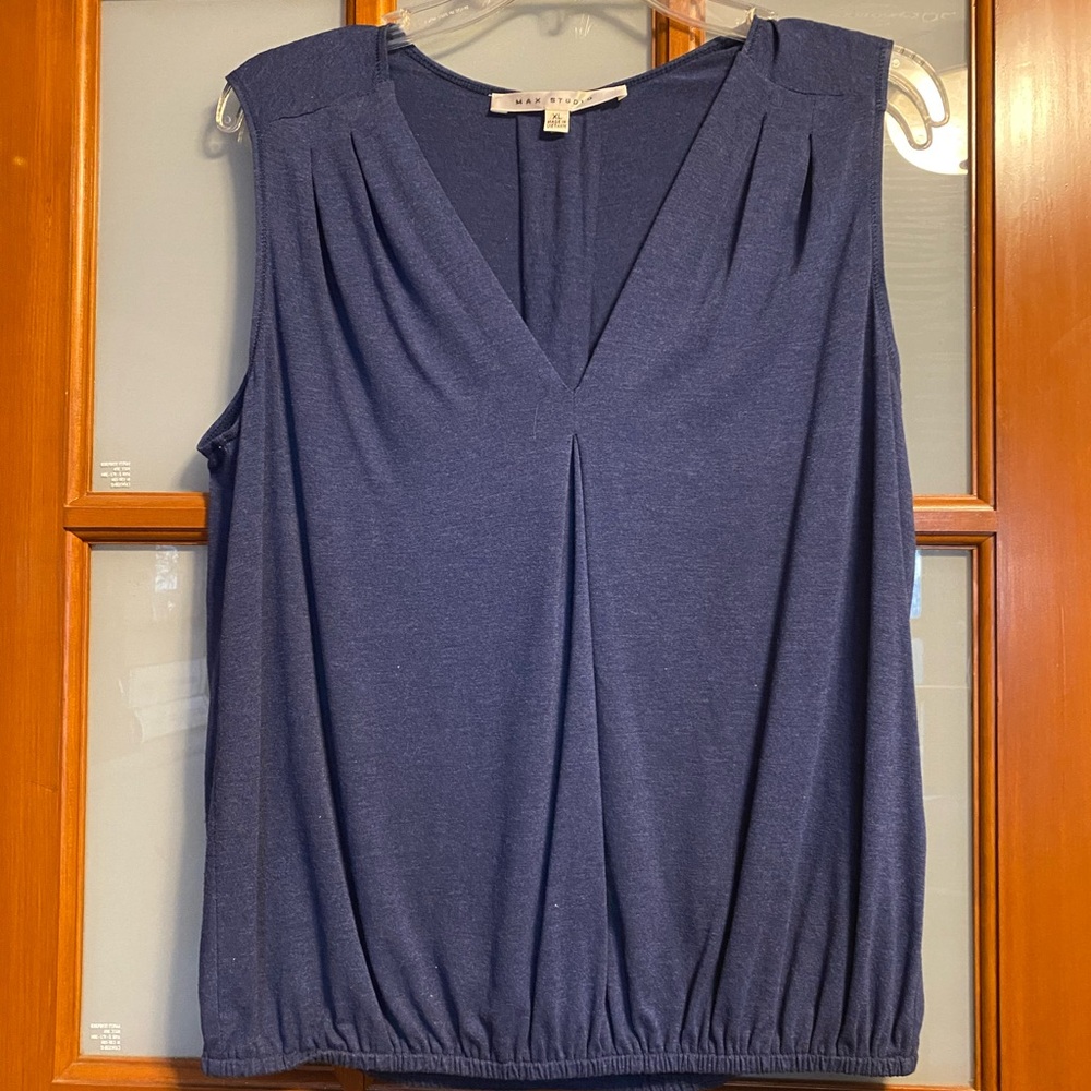 Max Studio Blue Sleeveless Balloon-Hem Blouse with Front Pleat XL